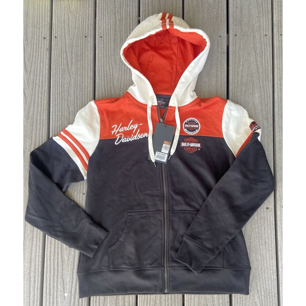 Harley Davidson Hoodie Womens XL Colorblock Full Zip Graphic Logo
